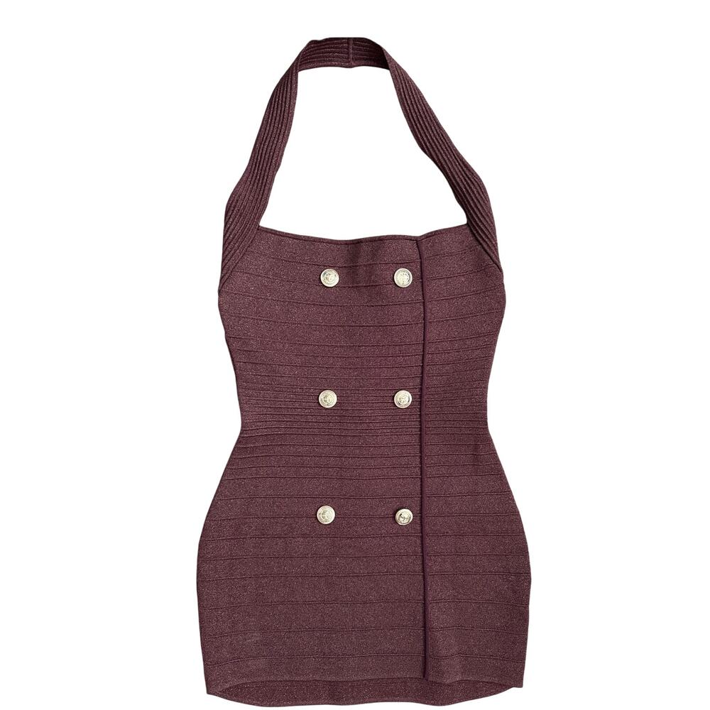 Retrofete Harlynn Metallic Pecan Bandage Knit Mini Dress Size Large - Picture 6 of 10